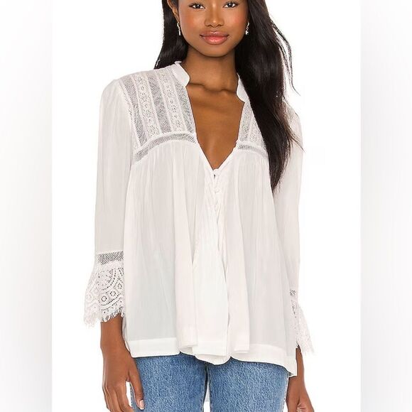 Free People Esme White Button-down Embroidered Blouse - Picture 1 of 3